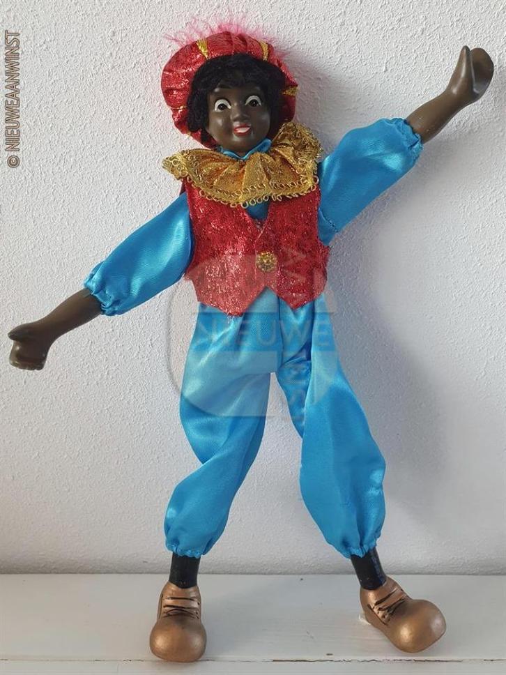 Authentieke etalage zwarte Piet pop - 32cm, blauw/rood/goud, Diversen, Sinterklaas, Verzenden