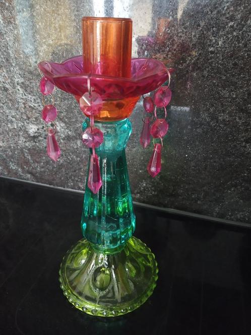 Uniek gekleurde glazen kandelaar, Antiek en Kunst, Antiek | Kandelaars, Glas, Ophalen of Verzenden