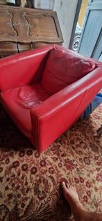 Rode leren fauteuil, Huis en Inrichting, Ophalen, Gebruikt, Leer