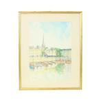 Charmant Schilderijtje Aquarel Carlier 1989 Honfleur Frankri, Antiek en Kunst, Ophalen of Verzenden