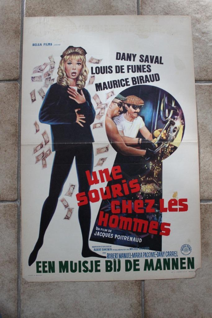 filmaffiche Louis de Funes Souris chez les hommes filmposter, Verzamelen, Posters, Zo goed als nieuw, Film en Tv, A1 t/m A3, Rechthoekig Staand