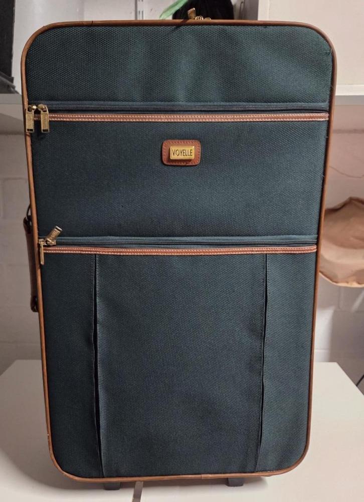 Retro stoffen reiskoffer, Handtassen en Accessoires, Tassen | Reistassen en Weekendtassen, Gebruikt, Groen, 40 tot 60 cm, 20 tot 30 cm