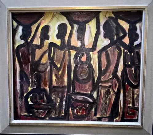 Jespers « African Market » huile sur panneau 40 x 40 cm, Antiquités & Art, Art | Peinture | Classique, Envoi