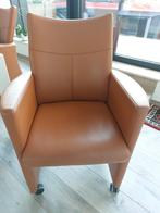 4 lederen zitzetels op wieltjes - DeRore, Huis en Inrichting, Ophalen, Bruin, Klassiek, Leer