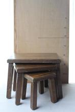 Set van 3 houten tafeltjes, Huis en Inrichting, Tafels | Bijzettafels, Gebruikt, Rechthoekig, Hout, Ophalen