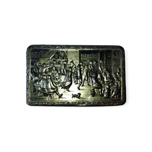 Metalen doos met reliëf — Scène de Teniers, Antiek en Kunst, Curiosa en Brocante, Ophalen of Verzenden