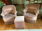 2 sièges club + pouf assorti, Maison & Meubles, Vintage, Enlèvement, Une personne, Utilisé