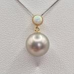 18K gouden hanger met Tahiti parel en opaal S925 ketting, Met edelsteen, Verzenden, Zo goed als nieuw, Goud