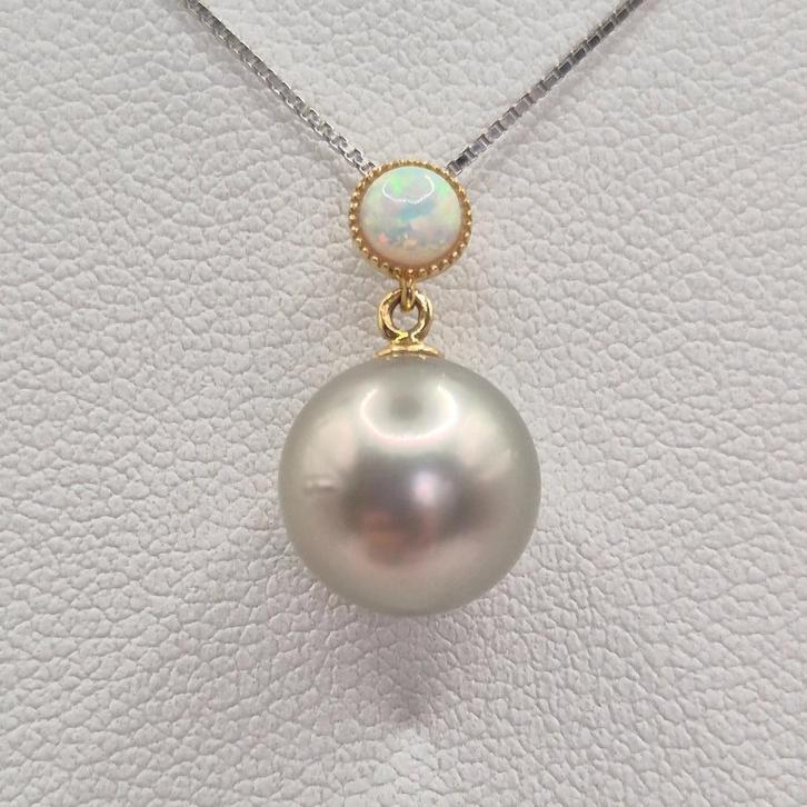 18K gouden hanger met Tahiti parel en opaal S925 ketting, Handtassen en Accessoires, Kettinghangers, Zo goed als nieuw, Goud, Overige kleuren