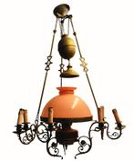 Suspension lustre ancien opaline rose 19eme ., Ophalen
