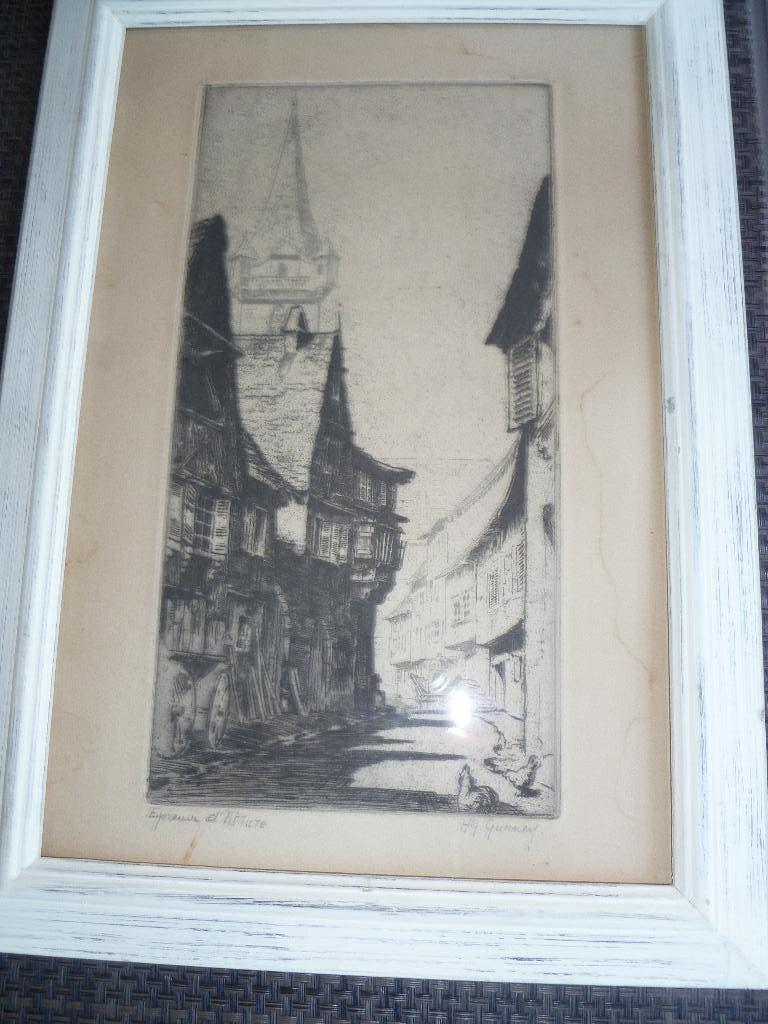 etsen en gravures, Antiquités & Art, Eau-forte, Enlèvement ou Envoi, Vue urbaine, Signé