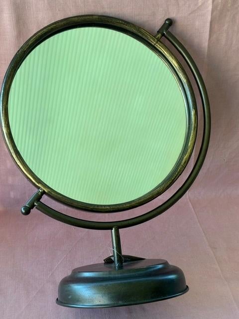 Miroir rond avec cadre en métal sur pied, Enlèvement ou Envoi, Moins de 100 cm, Rond, Comme neuf