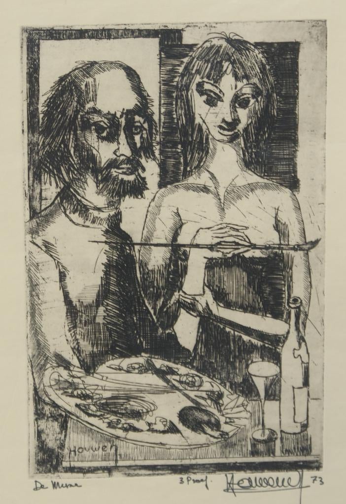 Joris Houwen (1925-1998): De Muze 1973 (43 x 53 cm), Antiek en Kunst, Ophalen of Verzenden, Ets, Gesigneerd