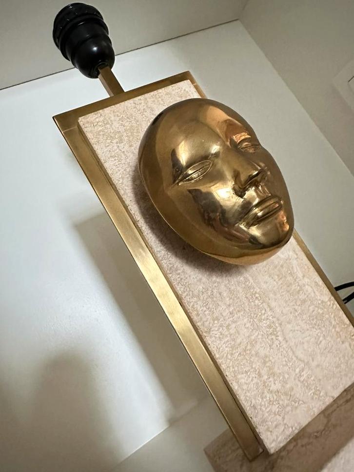 Vintage Travertin/messing tafellamp , gemerkt, Huis en Inrichting, Lampen | Tafellampen, Gebruikt, Ophalen