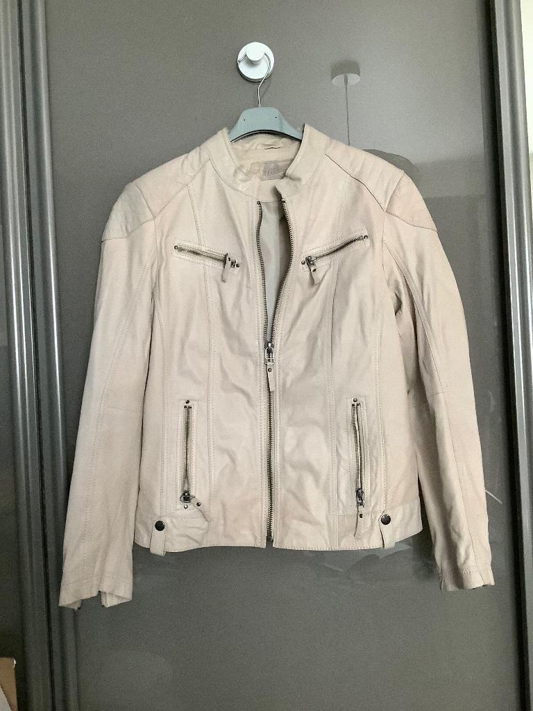 Veste en cuir beige clair, Enlèvement ou Envoi, Comme neuf, Taille 38/40 (M), Beige
