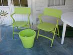 tuin-terras:  2 stoelen: opklapbaar en bloembak, Ophalen, Zo goed als nieuw, Kunststof, Inklapbaar