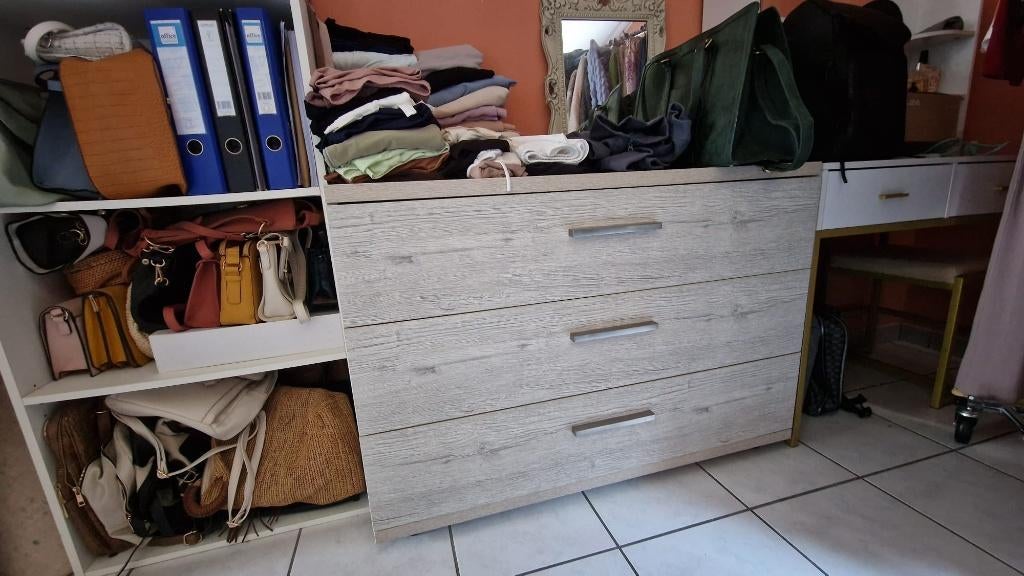 Commode moderne effet bois – 3 grands tiroirs, Maison & Meubles, 3 ou 4 tiroirs, Bois, Moins de 100 cm, 100 à 150 cm