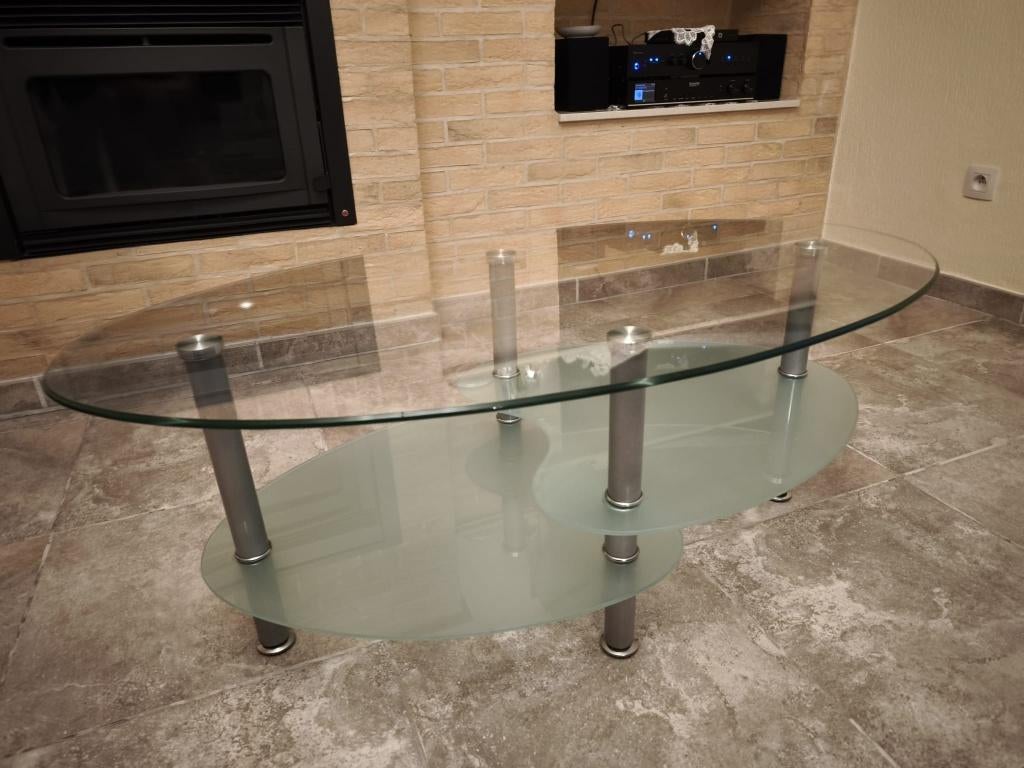 Salontafel in glas, Maison & Meubles, Tables | Tables de salon, Comme neuf, Moins de 50 cm, 50 à 100 cm, 100 à 150 cm, Ovale, Verre