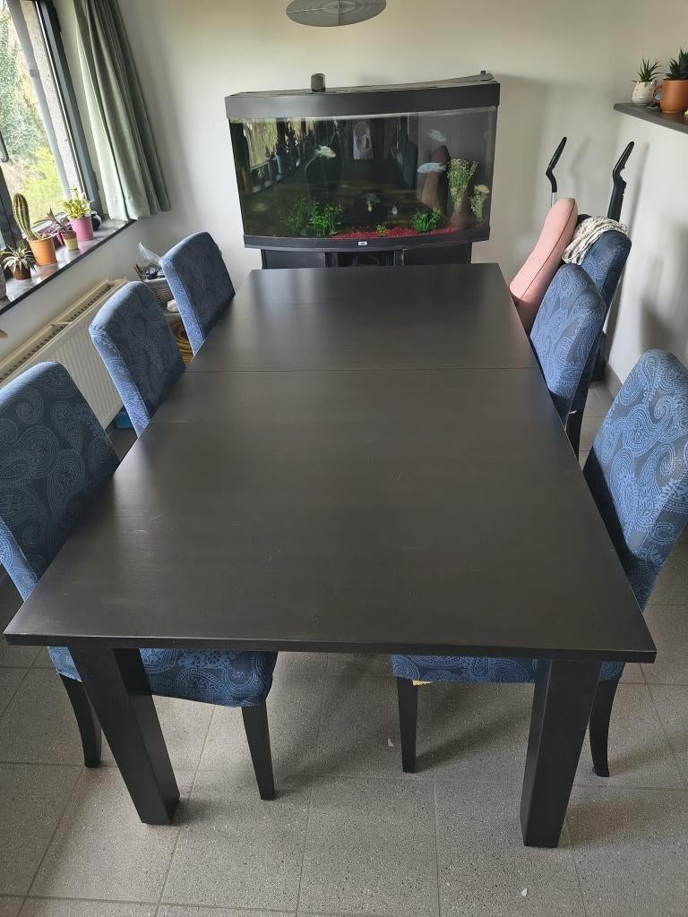 IKEA Dining table 105x200 expandable + 6 chairs, Ophalen, Gebruikt, 100 tot 150 cm, 200 cm of meer