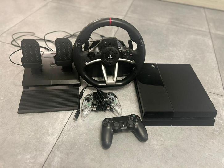 Ps4 met stuur, Games en Spelcomputers, Spelcomputers | Sony PlayStation 4, Gebruikt, Original, 1 TB, Met 2 controllers, Ophalen