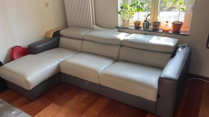 Hoekbank van echt leer, Huis en Inrichting, Zetels | Zetels, Gebruikt, Hoekbank, Driepersoons, 250 tot 300 cm, 100 tot 125 cm