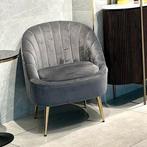 2 fauteuils grijs velour met metaal goud poot, Huis en Inrichting, Ophalen of Verzenden, Metaal, Zo goed als nieuw
