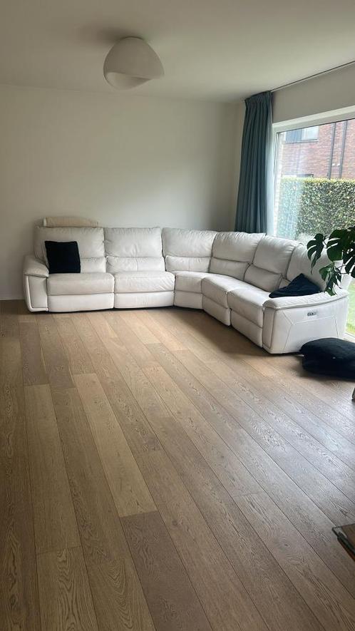 Hoeksalon Beige Leer, Huis en Inrichting, Zetels | Complete zithoeken, Gebruikt, Leer, Ophalen