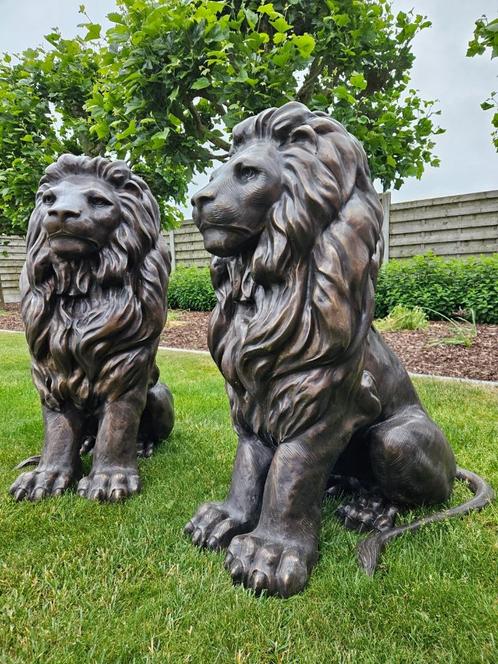 BRONZEN ECHT ZEER MOOI KOPPEL LEEUWEN AAN ECHT LAGE PRIJS!!!, Tuin en Terras, Tuinbeelden, Nieuw, Dierenbeeld, Overige materialen