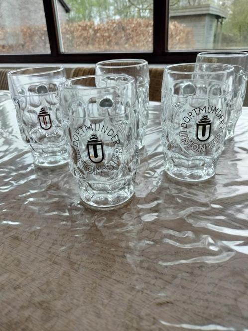 Vijf stevige Duitse glazen met een oor, Verzamelen, Glas en Drinkglazen, Zo goed als nieuw, Bierglas, Ophalen