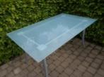 glazen tafel  terras of eetkamer, Tuin en Terras, Tuintafels, Ophalen, Zo goed als nieuw, Rechthoekig, Overige materialen