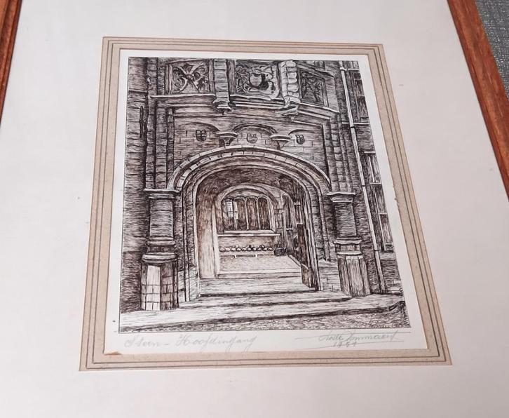 Het Steen te Antwerpen (hoofdingang) - inkttekening  - 1951, Antiek en Kunst, Kunst | Etsen en Gravures, Ophalen of Verzenden
