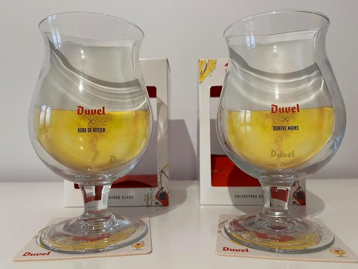 Duvel - setje Kobe De Keyzer/Quatre Mains, Verzamelen, Glas en Drinkglazen, Nieuw, Bierglas, Ophalen of Verzenden
