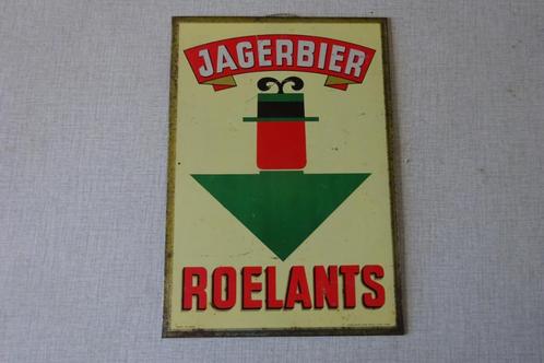 Jagerbier Roelants 1950 metalen voorkant, kartonnen achterka, Verzamelen, Merken en Reclamevoorwerpen, Gebruikt, Reclamebord, Ophalen