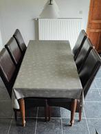 Tafel eik + 6 lederen stoelen, Ophalen, Zo goed als nieuw