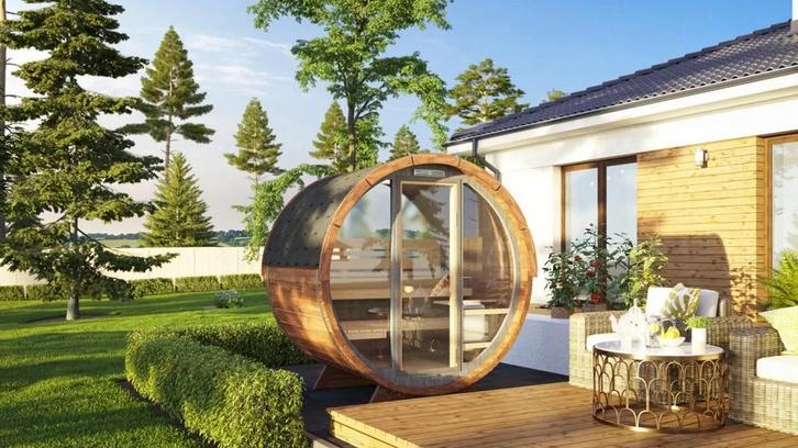 NIEUW: BARREL SAUNA LEO | Ø 200 CM X 160 CM, Sport en Fitness, Sauna, Nieuw, Complete sauna, Fins of Traditioneel, Ophalen of Verzenden