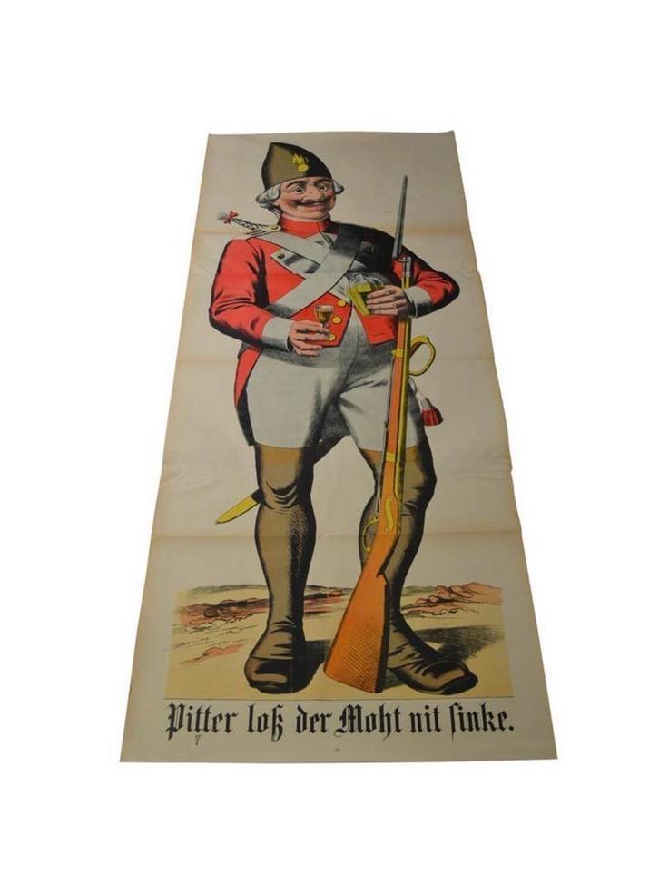 Antieke levensgrote Lithografie van Soldaat, Antiek en Kunst, Kunst | Litho's en Zeefdrukken, Ophalen of Verzenden