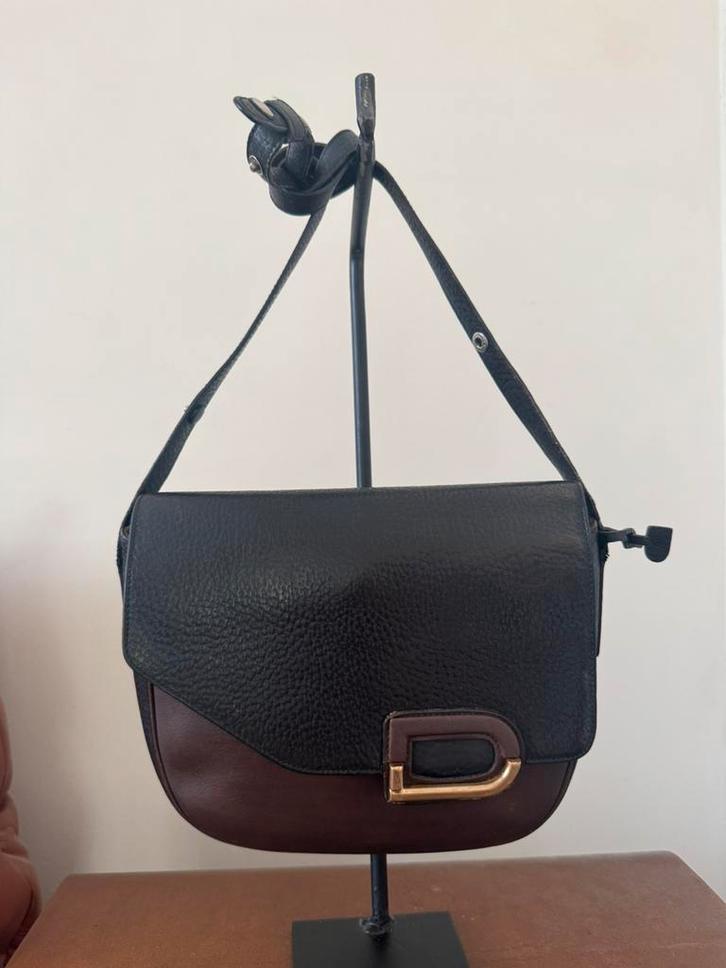 Vintage Delvaux Diva | Tweekleurig leder | Authentiek, Handtassen en Accessoires, Tassen | Damestassen, Zo goed als nieuw, Zwart