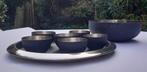 dienblad / schotel inox + 6 bowls en 1 grote bowl, Nieuw, Rond, Metaal, Ophalen