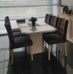 Eettafel travertin + 6 stoelen, Huis en Inrichting, Ophalen