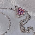Collier en argent avec cœur en zirconium., Envoi, Comme neuf, Rose, Cœur