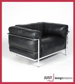 Cassina LC3 Lounge Chair Zwart Leder Chroom Dons Kussens, Ophalen