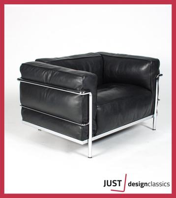 Cassina LC3 Lounge Chair Zwart Leder Chroom Dons Kussens beschikbaar voor biedingen