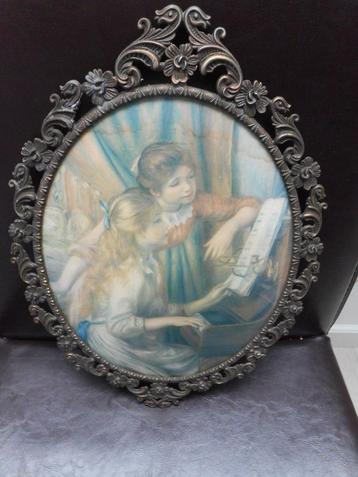 oude kader met gebombeerd glas met prent, glas is 29,5cm, Antiek en Kunst, Curiosa en Brocante, Ophalen of Verzenden