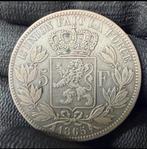 5Fr leopold 1er 1865, Timbres & Monnaies, Enlèvement ou Envoi, Argent, Argent