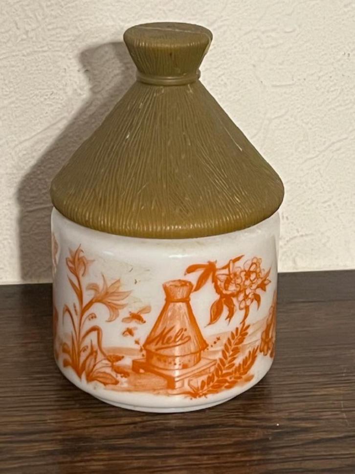 Honingpot MELI Adinkerke, Opaline glas bruine bedrukking, Verzamelen, Merken en Reclamevoorwerpen, Gebruikt, Ophalen