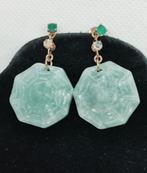 Gouden oorhangers met jade, smaragd en diamanten, Handtassen en Accessoires, Hangers, Ophalen of Verzenden, Zo goed als nieuw