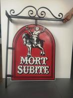 Uithangbord café Mort Subite in zwarte stalen houder, Ophalen, Gebruikt