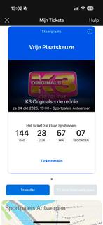 K3 originals ticket, Tickets en Kaartjes, Concerten | Nederlandstalig, Eén persoon, Oktober