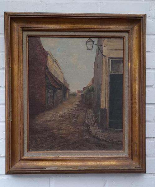 Straatzicht, olie op doek, Antiquités & Art, Art | Peinture | Classique, Enlèvement