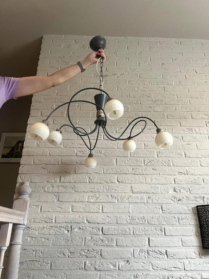 hangluster, Huis en Inrichting, Lampen | Kroonluchters, Gebruikt, Glas, Metaal, Ophalen of Verzenden